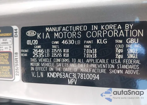 2020 Kia Sportage S из США, поврежденный, VIN KNDP63AC3L7810094